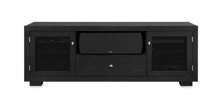 Haven Solid Wood Media Console - with center speak shelf and dovetail media storage drawers - Black Ash - 72" Wide - Made in the USA