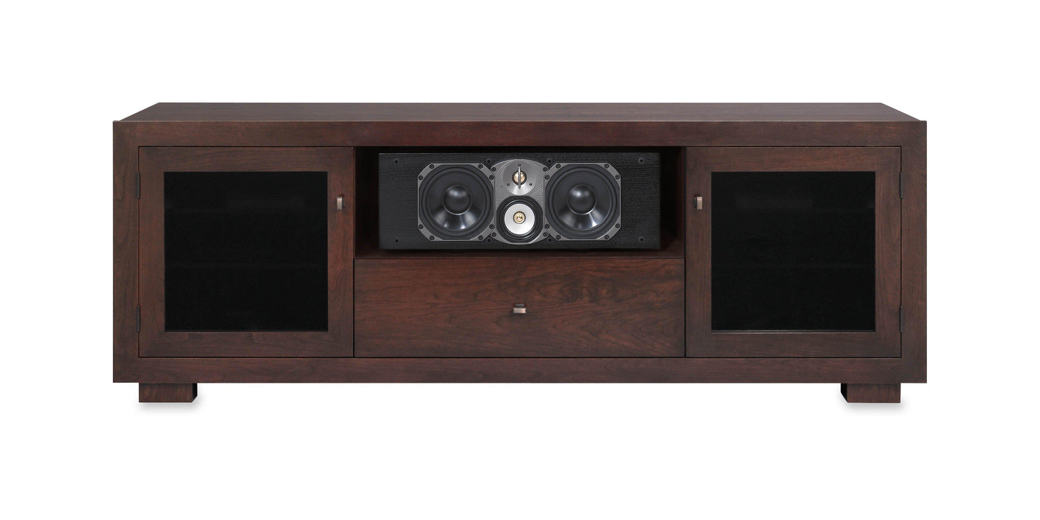 Haven Solid Wood Media Console - with center speak shelf and dovetail media storage drawers - Espresso Cherry - 72" Wide - Made in the USA