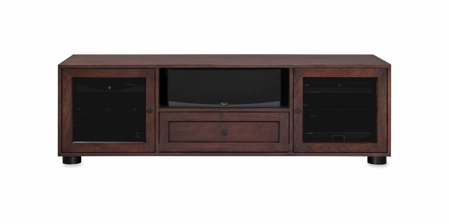 Majestic Solid Wood Media Console - with center speak shelf and dovetail media storage drawers - Espresso Cherry - 70" Wide - Made in the USA