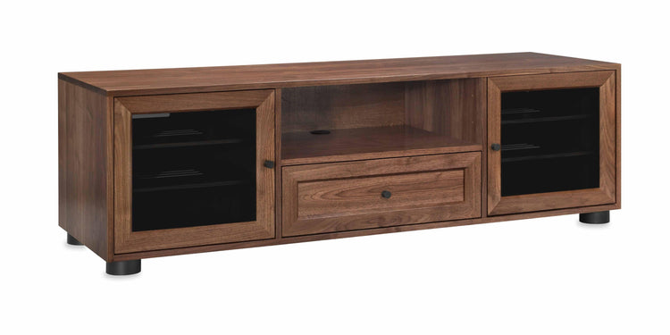 Majestic Solid Wood Media Console - Wide Center Channel Speaker Shelf - Natural Walnut - Dovetail Drawer - Made in USA