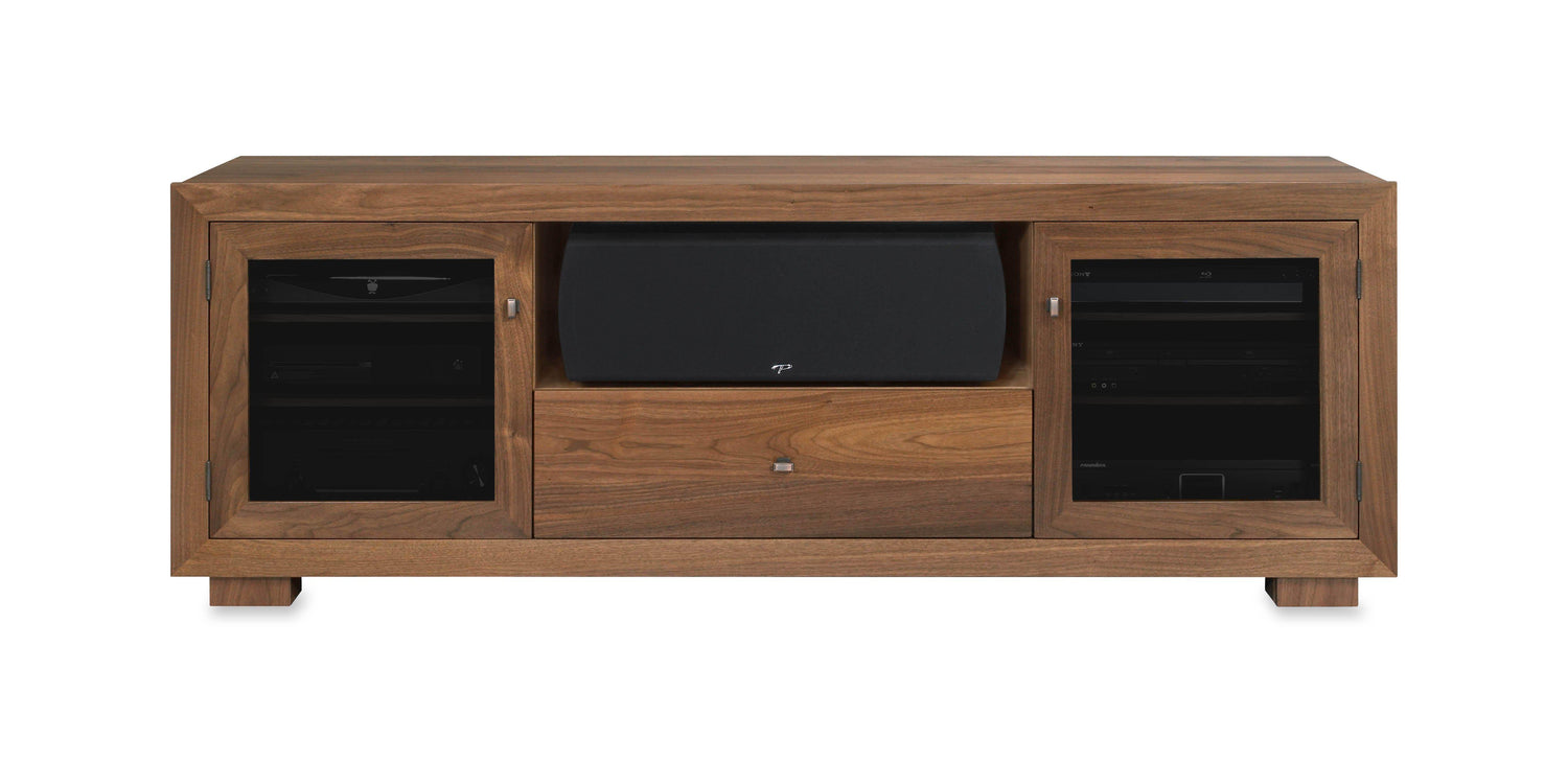 Haven Solid Wood Media Console - with center speak shelf and dovetail media storage drawers - Natural Walnut - 72" Wide - Made in the USA