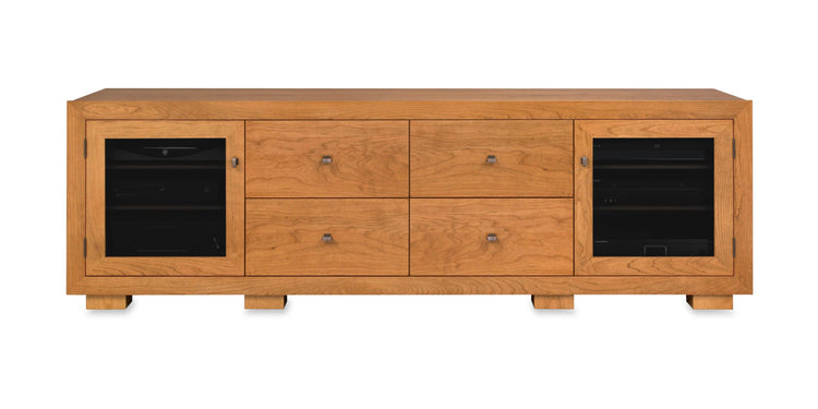 Haven Solid Wood Media Console - with dovetail media storage drawers - Natural Cherry - 82" Wide - Made in the USA