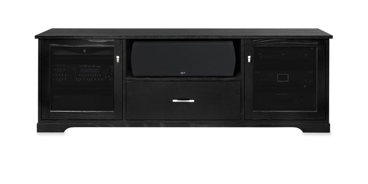 Horizon Solid Wood Media Console - with center speak shelf and dovetail media storage drawers - Black Ash - 72" Wide - Made in the USA