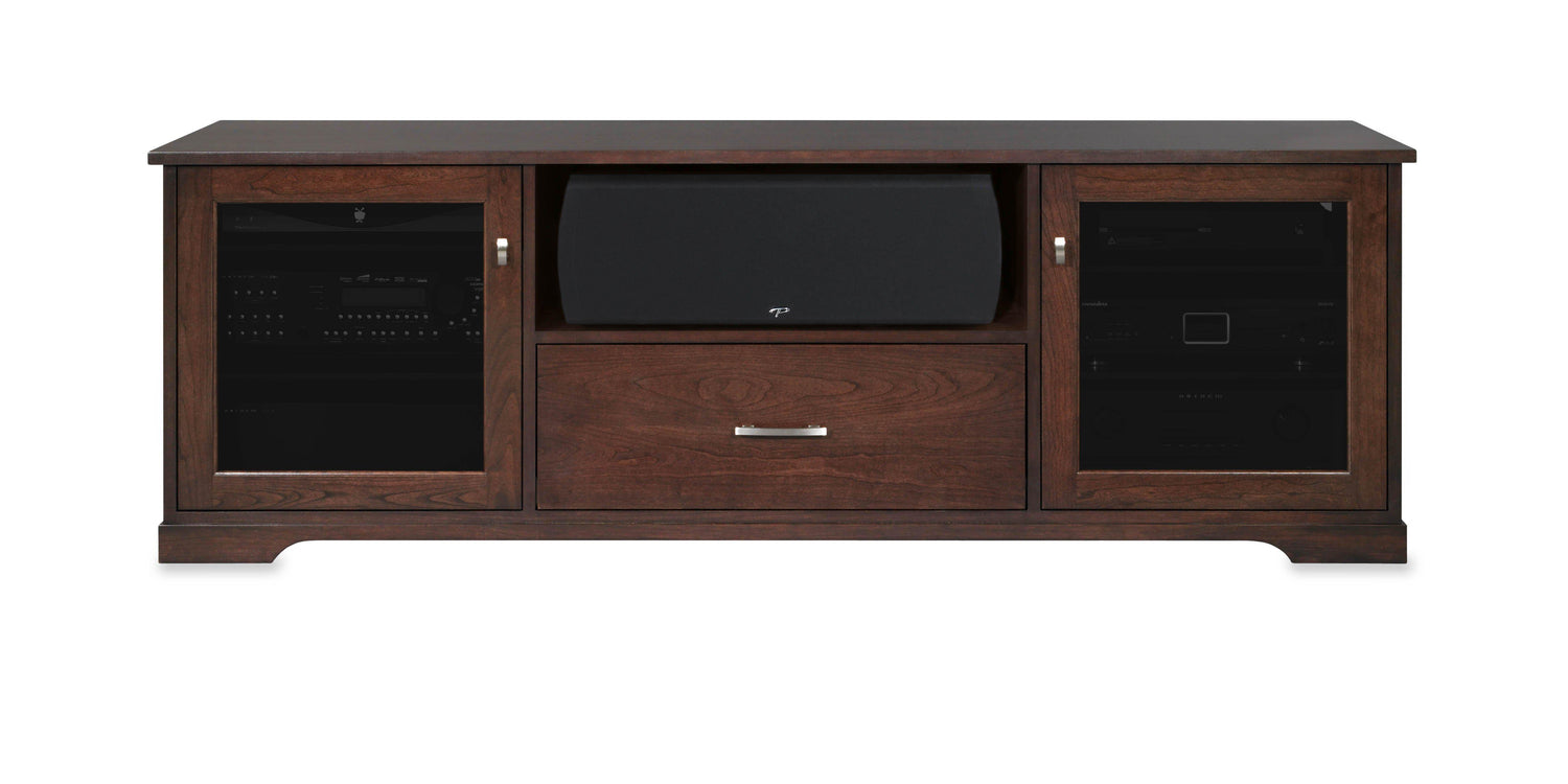 Horizon Solid Wood Media Console - with center speak shelf and dovetail media storage drawers - Espresso Cherry - 72" Wide - Made in the USA