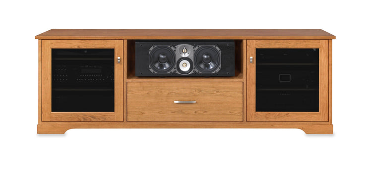 Horizon Solid Wood Media Console - with center speak shelf and dovetail media storage drawers - Natural Cherry - 72" Wide - Made in the USA