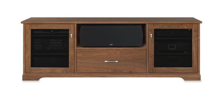 Horizon Solid Wood Media Console - with center speak shelf and dovetail media storage drawers - Natural Walnut - 72" Wide - Made in the USA