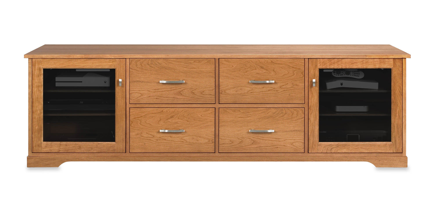 Horizon Solid Wood Media Console - with dovetail media storage drawers - Natural Cherry - 82" Wide - Made in the USA