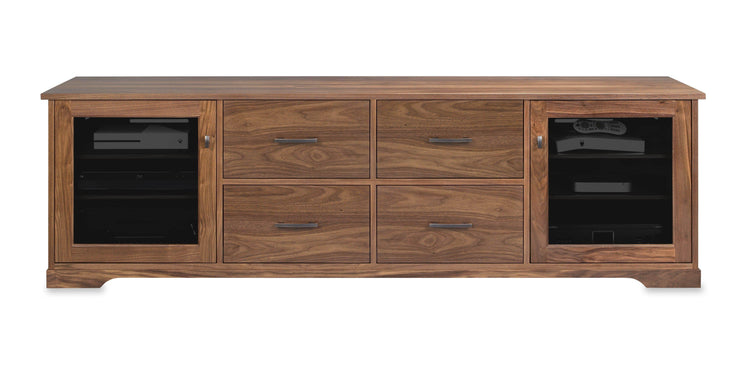 Horizon Solid Wood Media Console - with dovetail media storage drawers - Natural Walnut - 82" Wide - Made in the USA