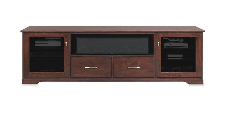 Horizon Solid Wood Media Console - with center speak shelf and dovetail media storage drawers - Espresso Cherry - 82" Wide - Made in the USA