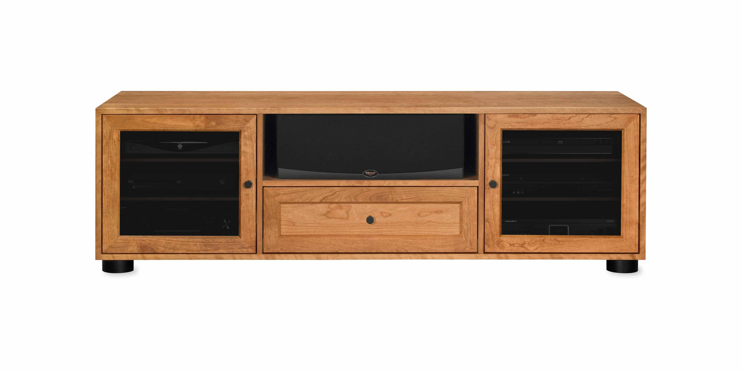 Majestic Solid Wood Media Console - with center speak shelf and dovetail media storage drawers - Natural Cherry - 70" Wide - Made in the USA