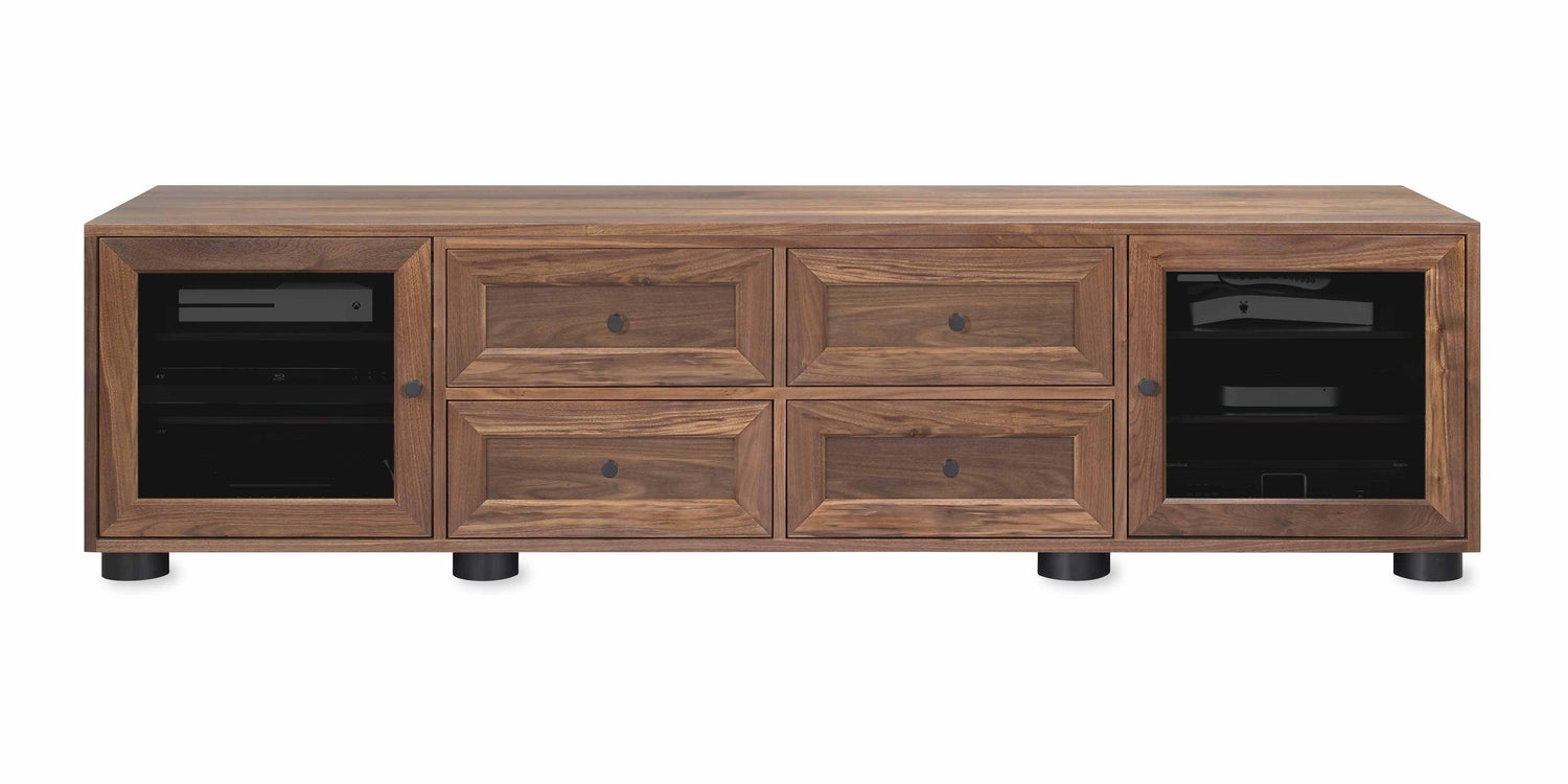 Majestic Solid Wood Media Console - with dovetail media storage drawers - Natural Walnut - 82" Wide - Made in the USA