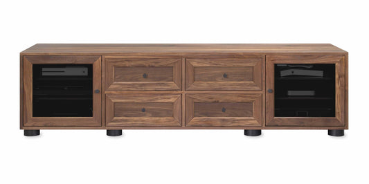 Majestic Solid Wood Media Console - with dovetail media storage drawers - Natural Walnut - 82" Wide - Made in the USA