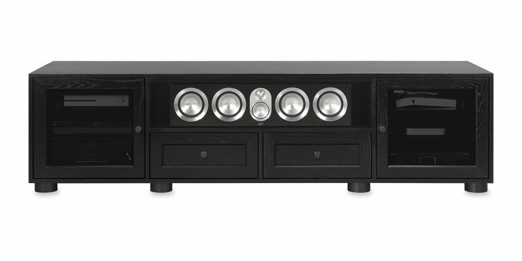 Majestic Solid Wood Media Console - with center speak shelf and dovetail media storage drawers - Black Ash - 82" Wide - Made in the USA